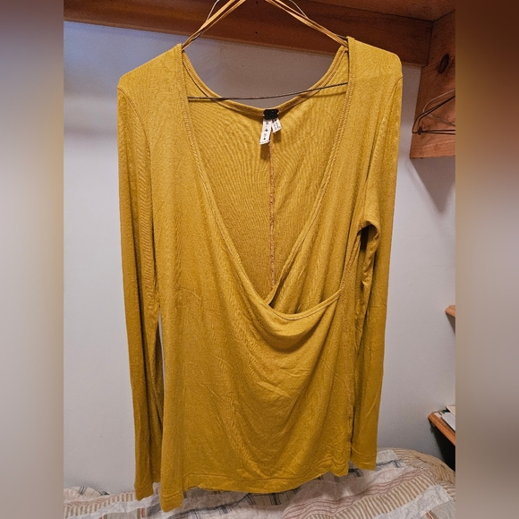 We The Free People Mustard Faux Wrap Long Sleeve Top - Picture 1 of 3